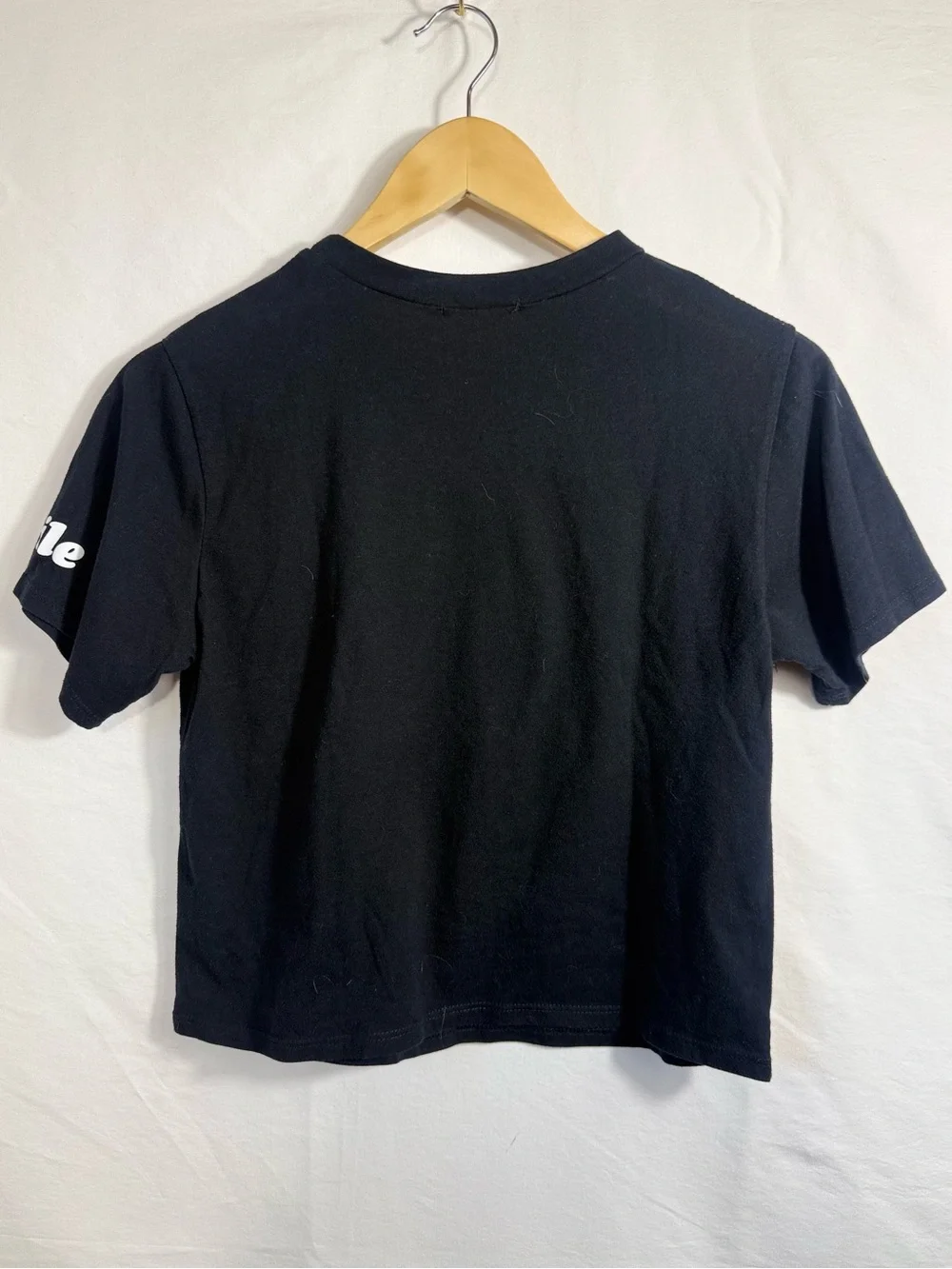 Philosophy of Love Black Crop Tee with White Smiley Face - Picture 4 of 5
